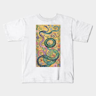 Gustav Klimt's Elegance in Motion: Inspired Snake Art Kids T-Shirt